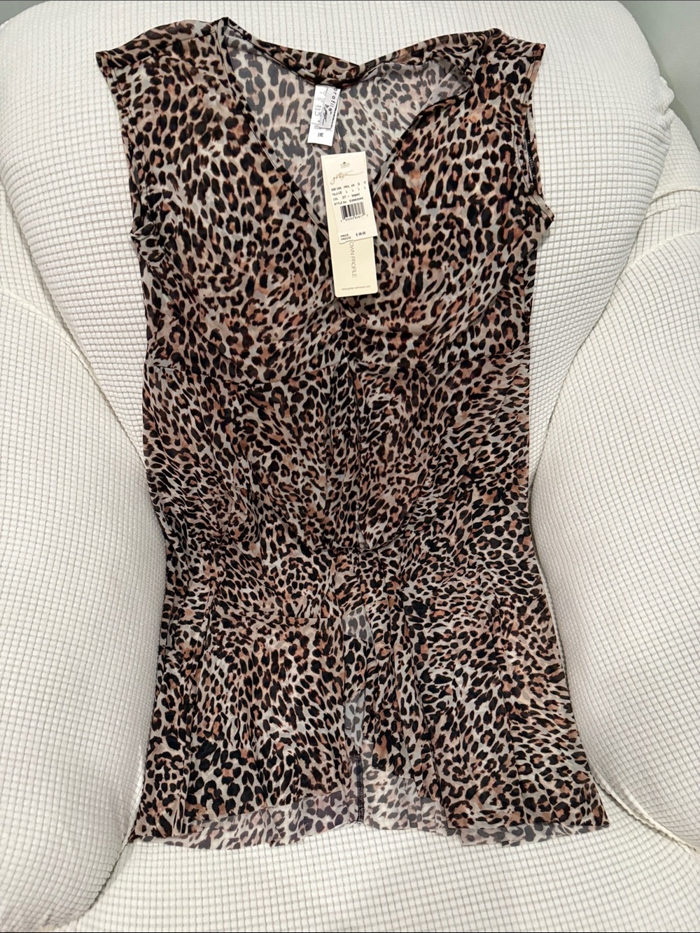 Leopard Print Sleeveless V-Neck Top - Brown